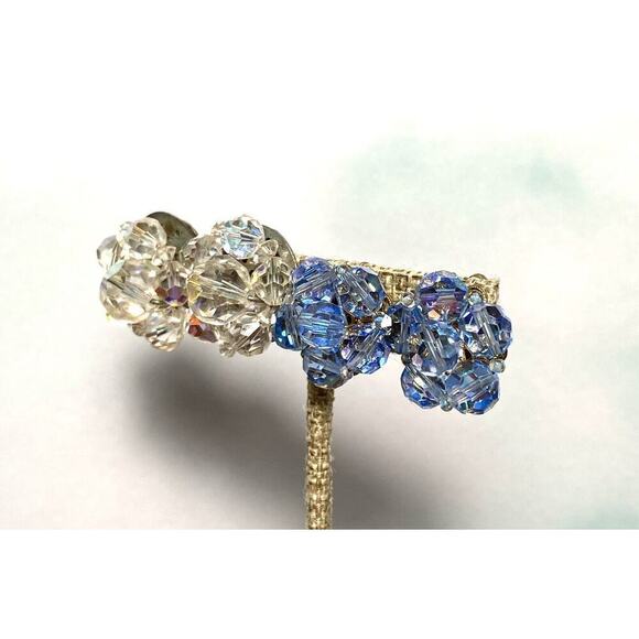 Vintage Clip Ons Clips Earrings Beaded Two Pairs Lot AB Crystals - Picture 3 of 16